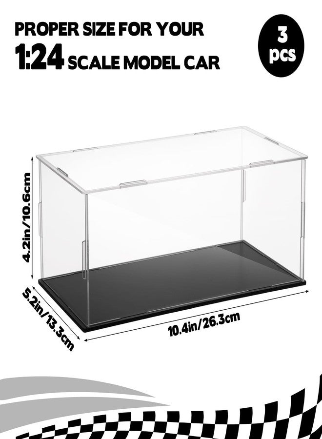 Hlimior 3 PCS Acrylic Model Car Display Case 1: 24 Scale Clear Display Boxes with Plastic Base Diecast Model Car Showcase & Storage Organizer for Vehicle Toy Collectibles Memorabilia - Image 2